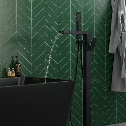 Freestanding Bath Faucet Lisandro – Waterfall Spout – Matte black