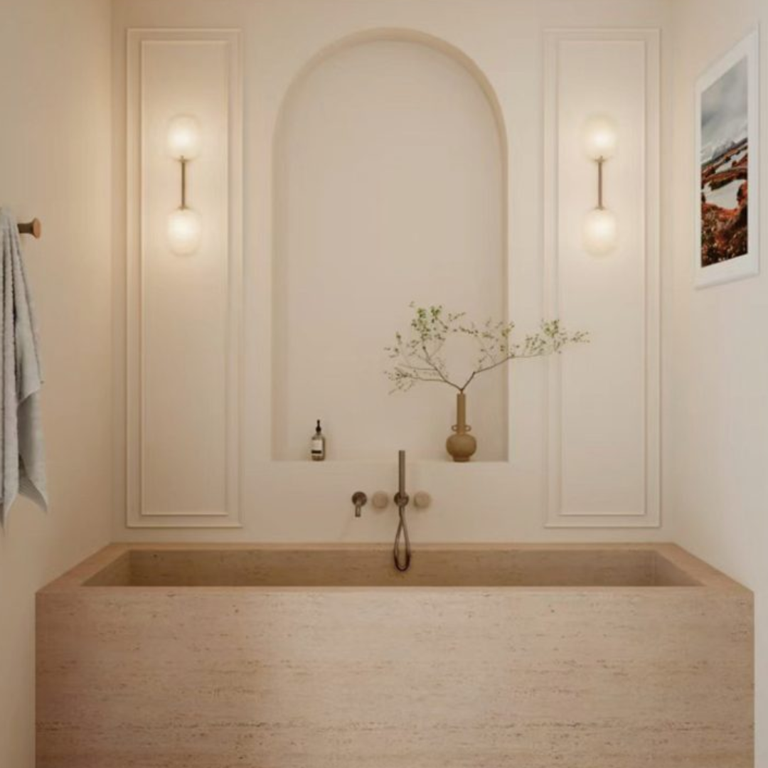 Inbouw badmengkraan Sorrento - Rome Travertine - Staafhanddouche en uitloop - Zonder achterplaat - Brushed nickel