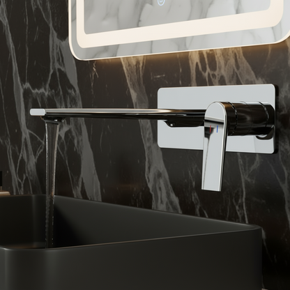 Freestanding Bath Faucet Lisandro – Waterfall Spout – Brushed nickel