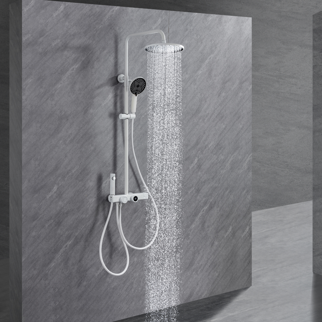Thermostatic built-in rain shower set – Violetta – Digital Display – White
