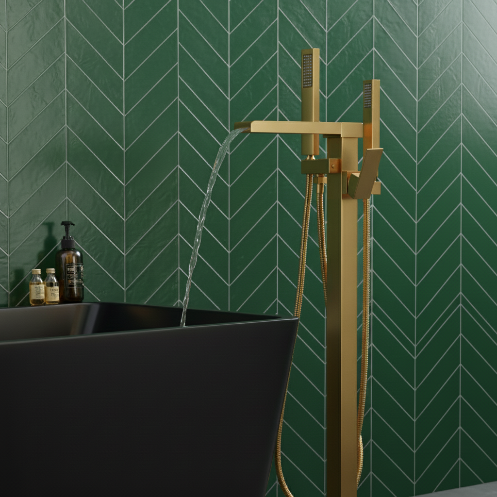 Freestanding Bath Faucet Lisandro – Waterfall Spout – Brushed Gold