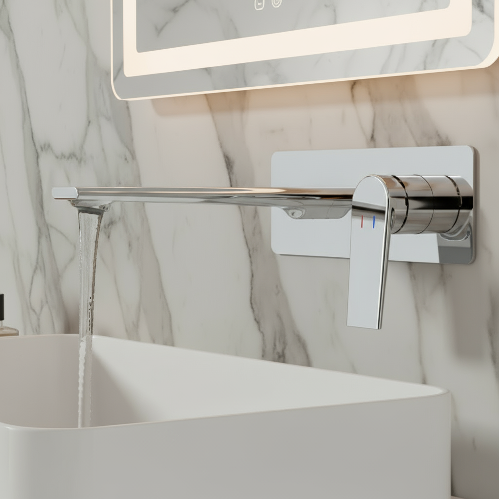 Freestanding Bath Faucet Lisandro – Waterfall Spout – Brushed nickel