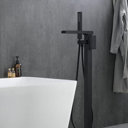 Freestanding Bath Faucet Lisandro – Waterfall Spout – Matte black