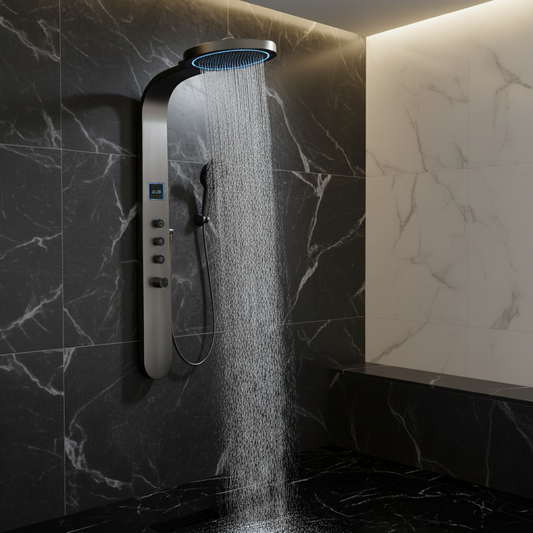 Freestanding Bath Faucet Lisandro – Waterfall Spout – Brushed nickel