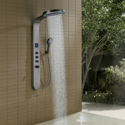 Freestanding Bath Faucet Lisandro – Waterfall Spout – Brushed nickel