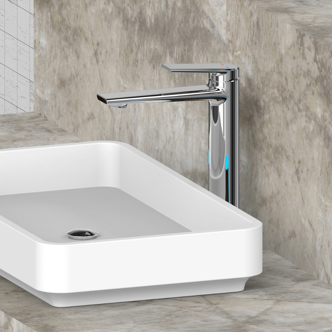 Freestanding Bath Faucet Lisandro – Waterfall Spout – Brushed nickel