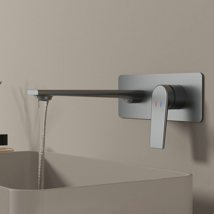 Freestanding Bath Faucet Lisandro – Waterfall Spout – Brushed nickel