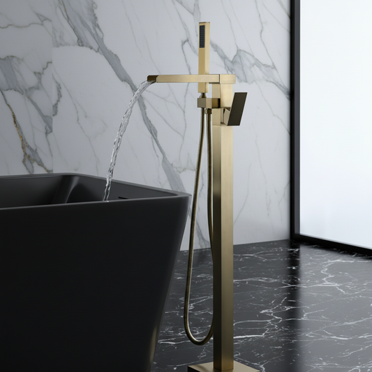 Freestanding Bath Faucet Lisandro – Waterfall Spout – Brushed Gold