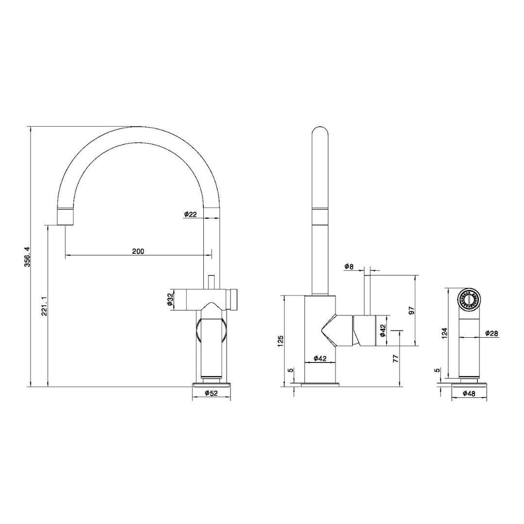 Keukenkraan Capri – Met handspray - Brushed nickel