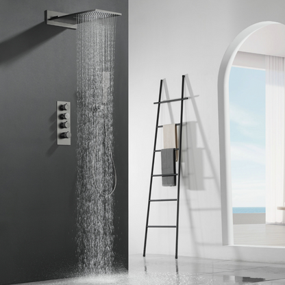Thermostatic Built-in Rain Shower Set Isabella - Waterfall - Gunmetal grey