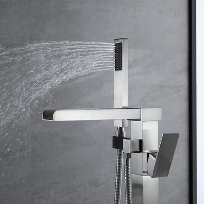 Freestanding Bath Faucet Lisandro – Waterfall Spout – Brushed nickel