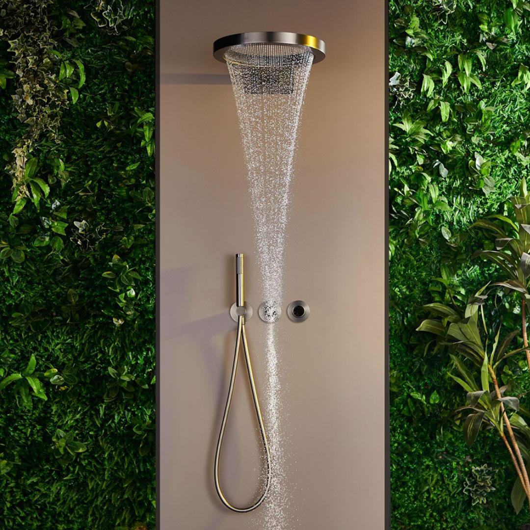 Thermostatic Built-in Rain Shower Set – Marino – Waterfall & Hand Shower – Digital Control – Brushed Gold