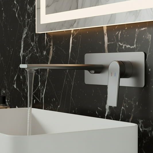 Freestanding Bath Faucet Lisandro – Waterfall Spout – Brushed nickel