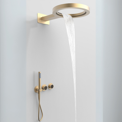 Thermostatic Built-in Rain Shower Set – Marino – Waterfall & Hand Shower – Digital Control – Brushed Gold