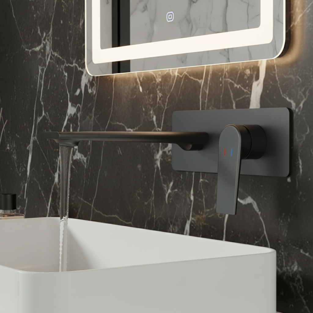 Freestanding Bath Faucet Lisandro – Waterfall Spout – Brushed nickel