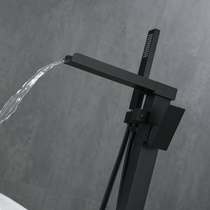 Freestanding Bath Faucet Lisandro – Waterfall Spout – Matte black