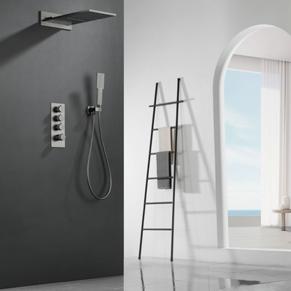 Thermostatic Built-in Rain Shower Set Isabella - Waterfall - Gunmetal grey