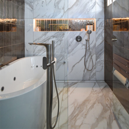 Vrijstaande badmengkraan Portofino - Staafhanddouche - Brushed nickel
