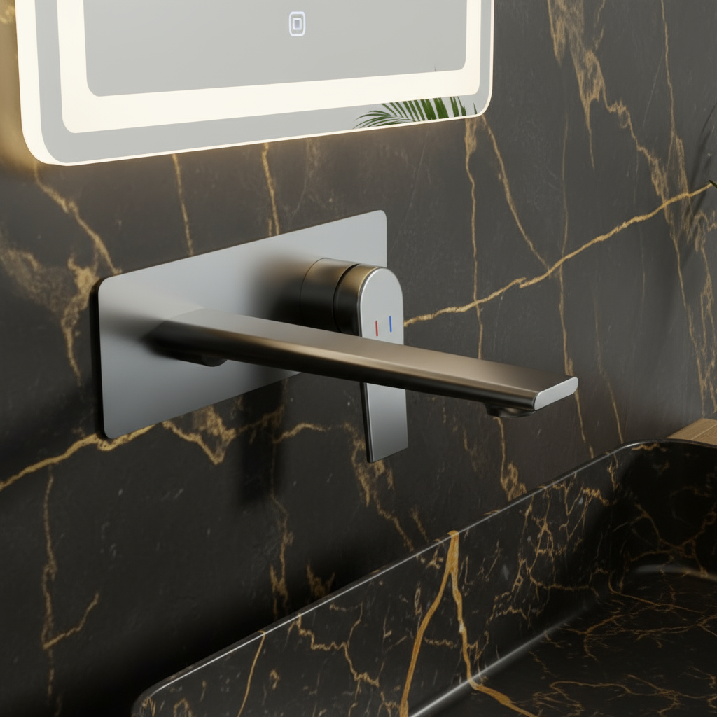 Freestanding Bath Faucet Lisandro – Waterfall Spout – Brushed nickel