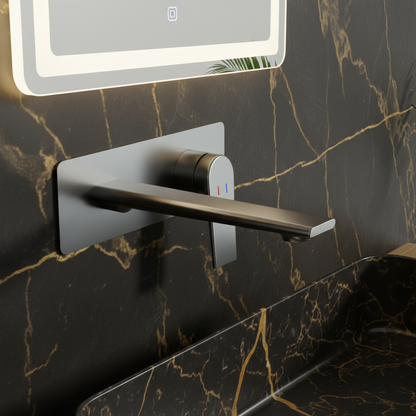 Freestanding Bath Faucet Lisandro – Waterfall Spout – Brushed nickel