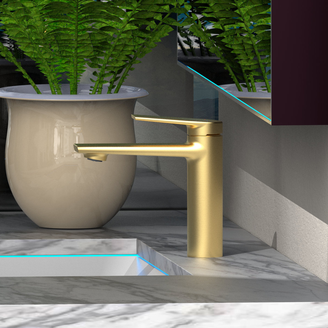 Freestanding Bath Faucet Lisandro – Waterfall Spout – Brushed nickel