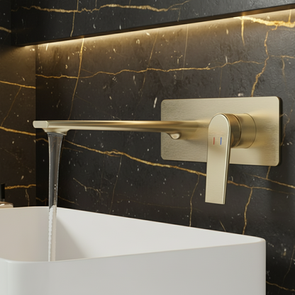 Freestanding Bath Faucet Lisandro – Waterfall Spout – Brushed nickel