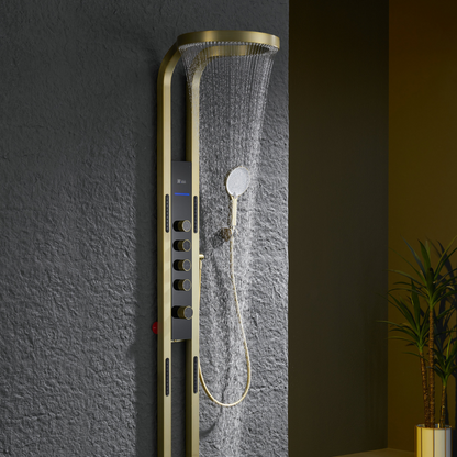 Thermostatic Shower Panel Marcelo – Digital Display - Brushed gold