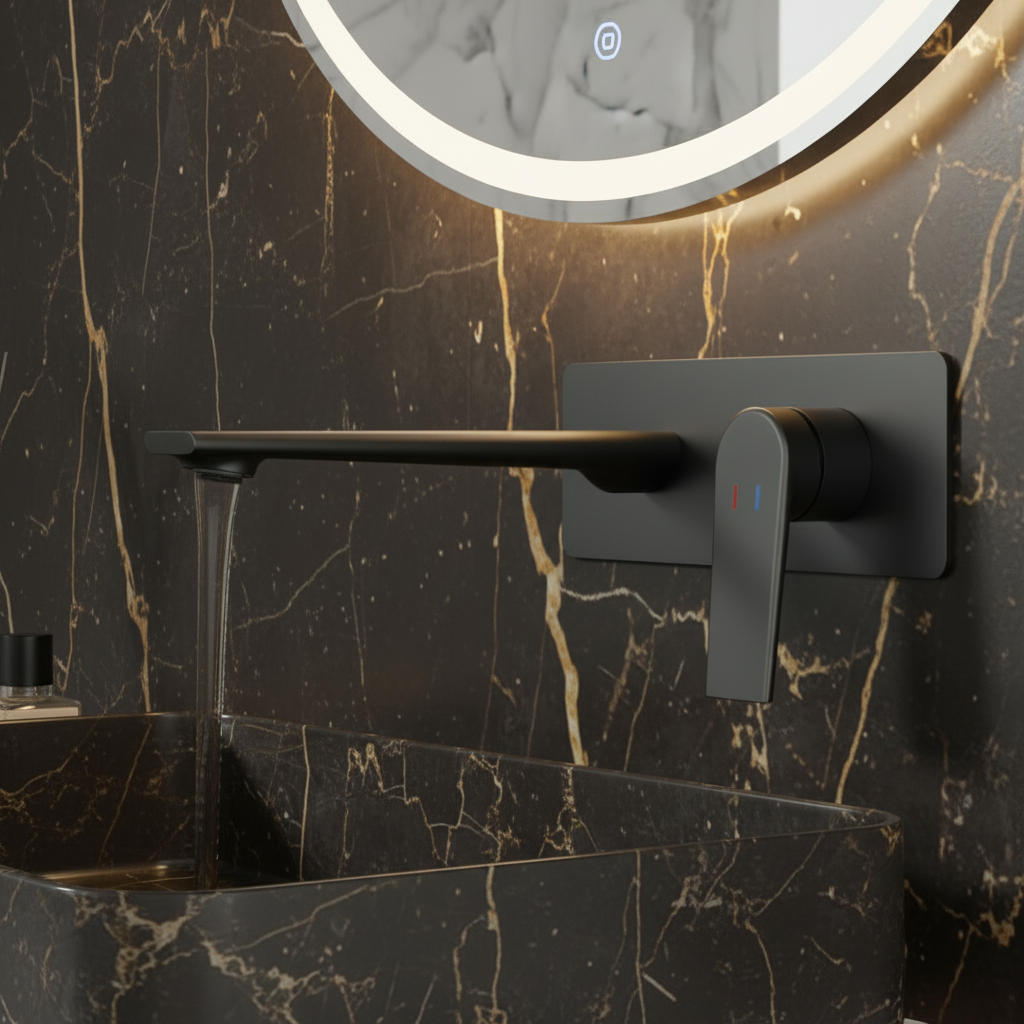 Freestanding Bath Faucet Lisandro – Waterfall Spout – Brushed nickel