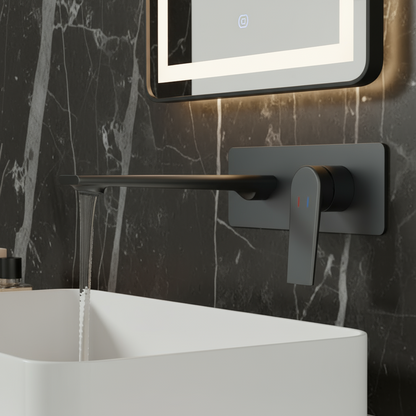 Freestanding Bath Faucet Lisandro – Waterfall Spout – Brushed nickel