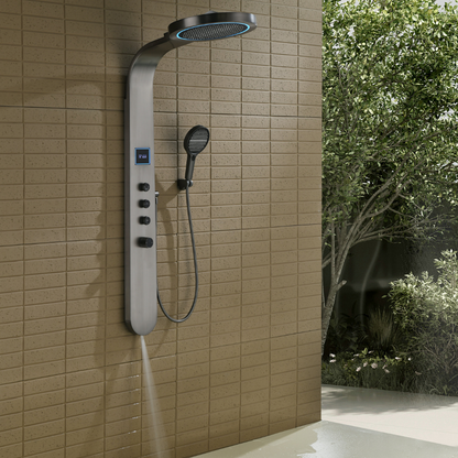 Freestanding Bath Faucet Lisandro – Waterfall Spout – Brushed nickel
