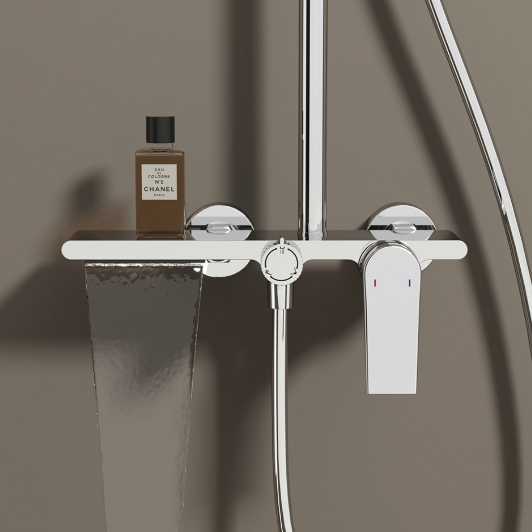 Freestanding Bath Faucet Lisandro – Waterfall Spout – Brushed nickel