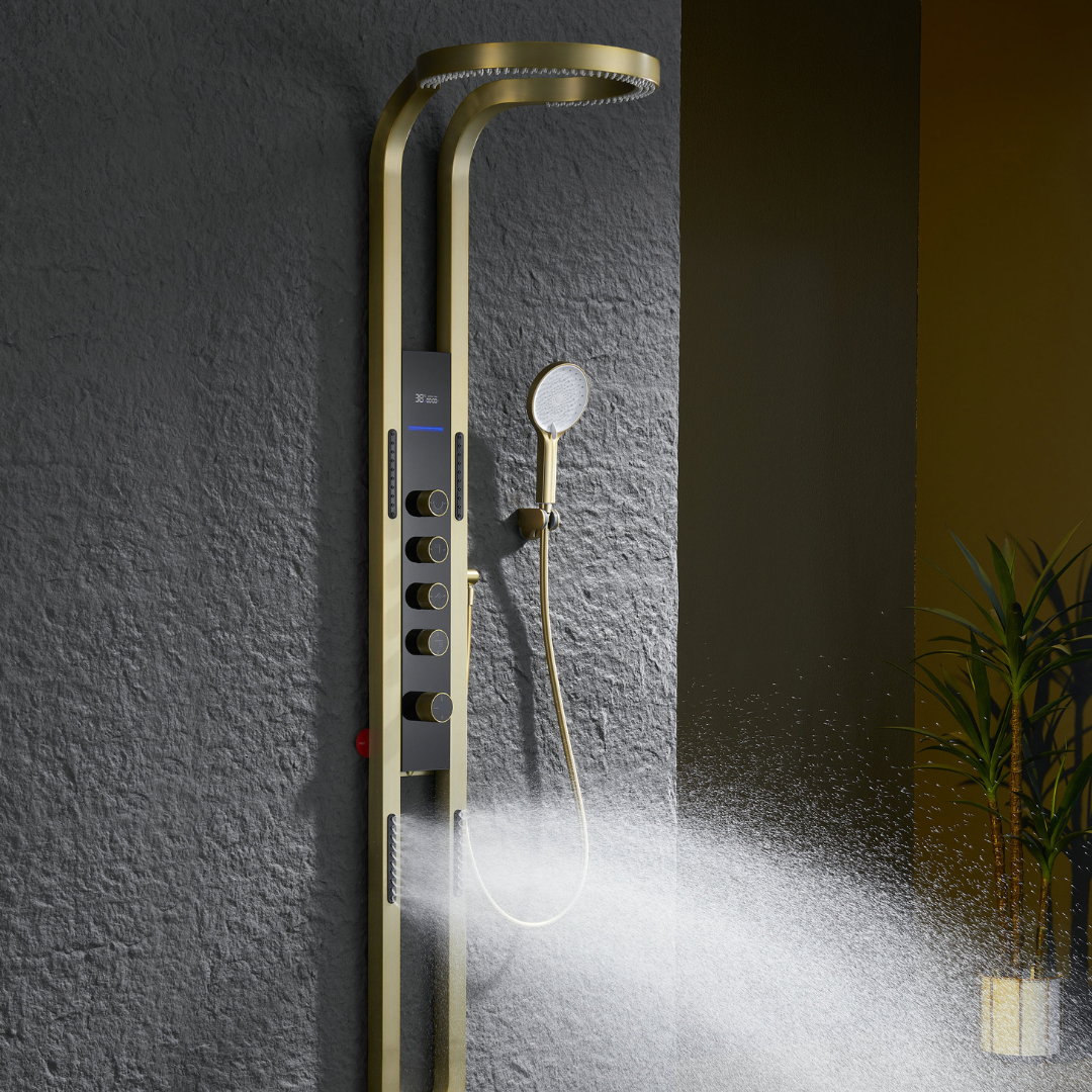 Thermostatic Shower Panel Marcelo – Digital Display - Brushed gold