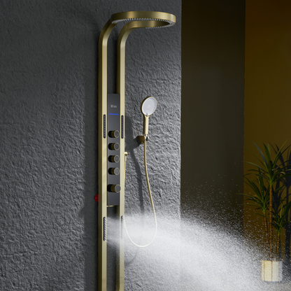 Thermostatic Shower Panel Marcelo – Digital Display - Brushed gold