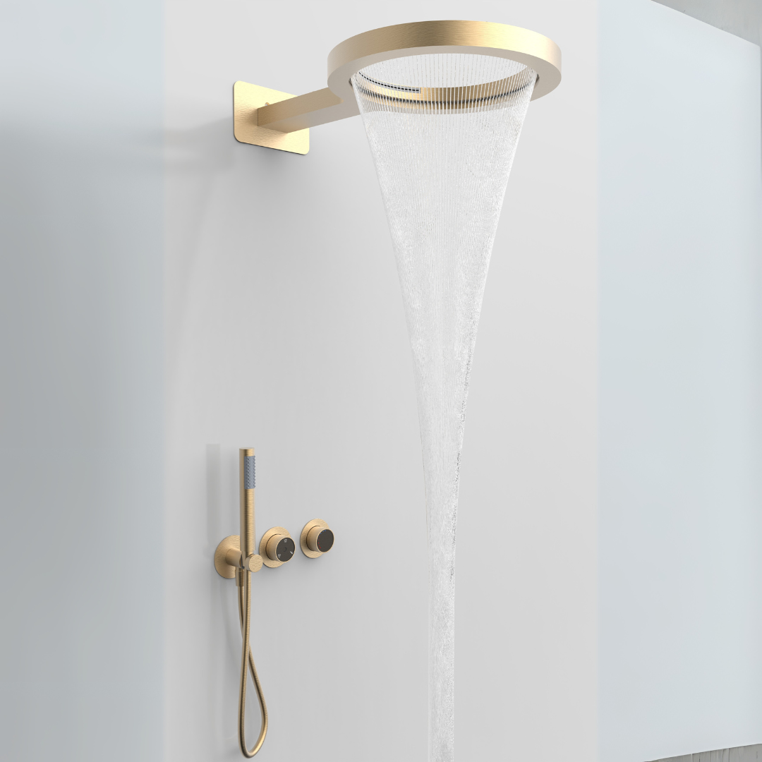 Thermostatic Built-in Rain Shower Set – Marino – Waterfall & Hand Shower – Digital Control – Brushed Gold
