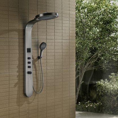 Freestanding Bath Faucet Lisandro – Waterfall Spout – Brushed nickel
