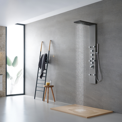 Freestanding Bath Faucet Lisandro – Waterfall Spout – Brushed nickel