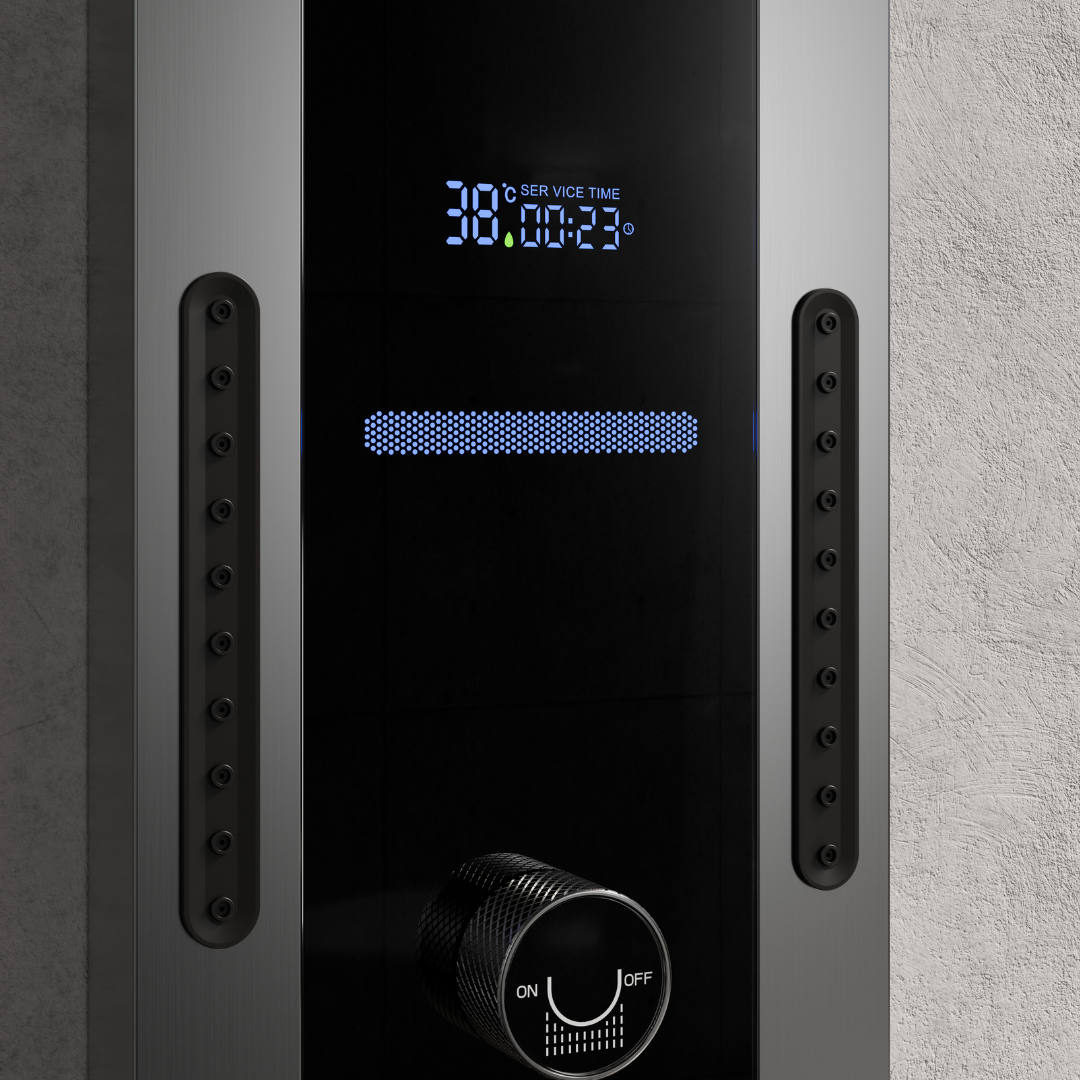 Thermostatic Shower Panel Marcelo – Digital Display - Gunmetal Grey