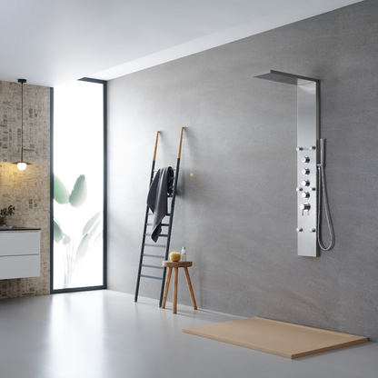 Freestanding Bath Faucet Lisandro – Waterfall Spout – Brushed nickel