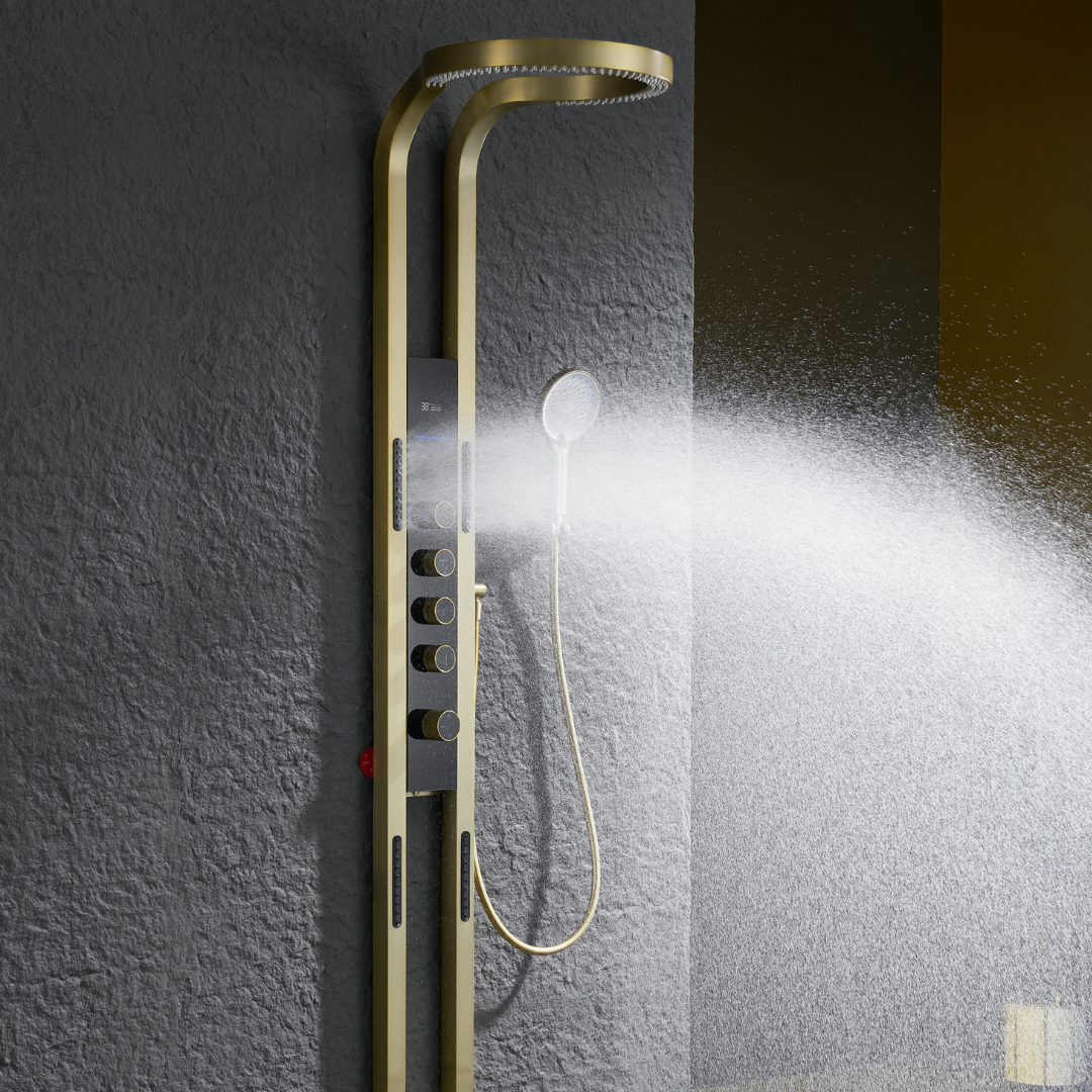 Thermostatic Shower Panel Marcelo – Digital Display - Brushed gold