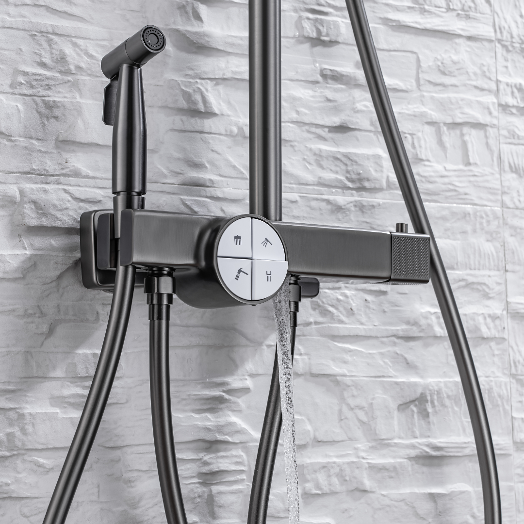 Thermostatic built-in rain shower set - Angelo - Gunmetal grey
