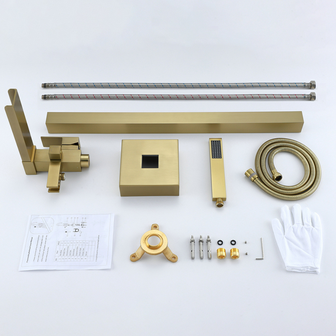 Freestanding Bath Faucet Lisandro – Waterfall Spout – Brushed Gold