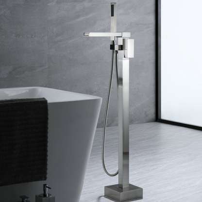 Freestanding Bath Faucet Lisandro – Waterfall Spout – Brushed nickel