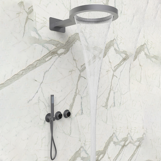 Thermostatic Built-in Rain Shower Set – Marino – Waterfall & Hand Shower - Digital Control – Gunmetal Grey