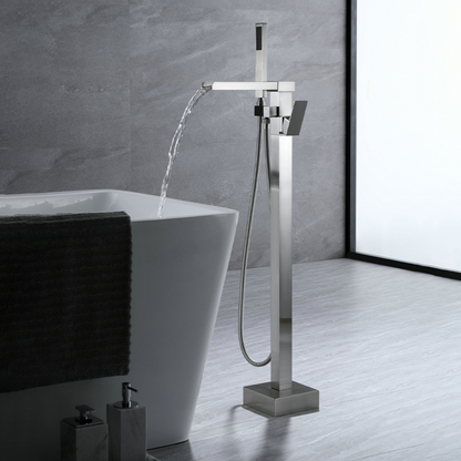 Freestanding Bath Faucet Lisandro – Waterfall Spout – Brushed nickel