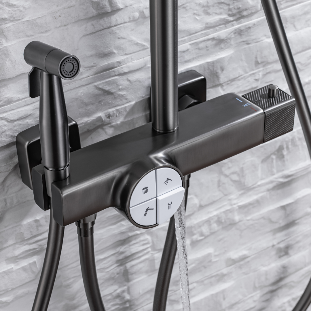 Thermostatic built-in rain shower set - Angelo - Gunmetal grey