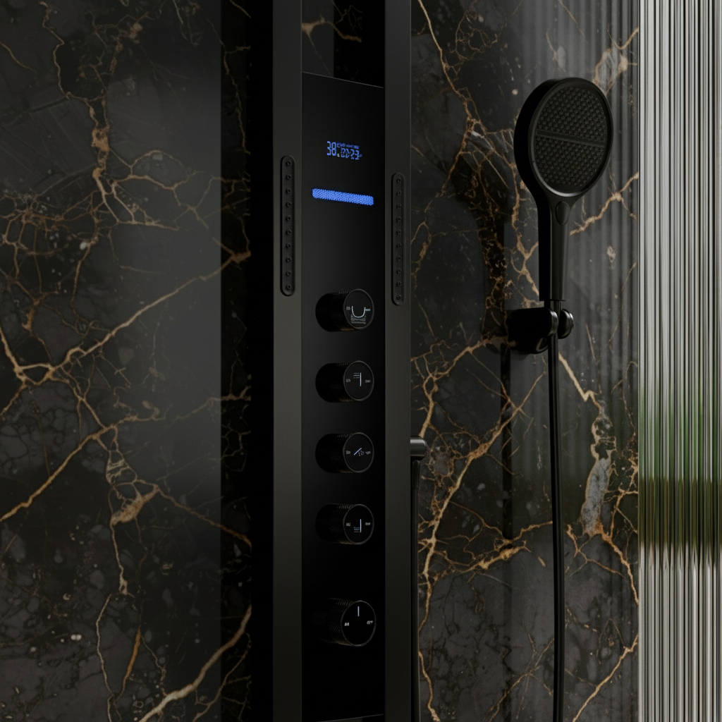 Thermostatic Shower Panel Marcelo – Digital Display - Matte black