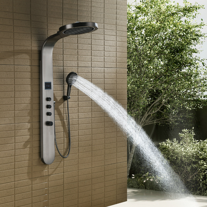 Freestanding Bath Faucet Lisandro – Waterfall Spout – Brushed nickel