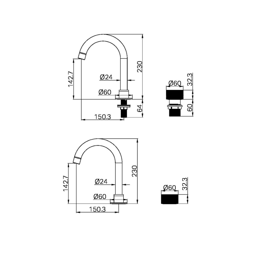 Inbouw Wastafelkraan Valencia – 2-Gats - Graphite