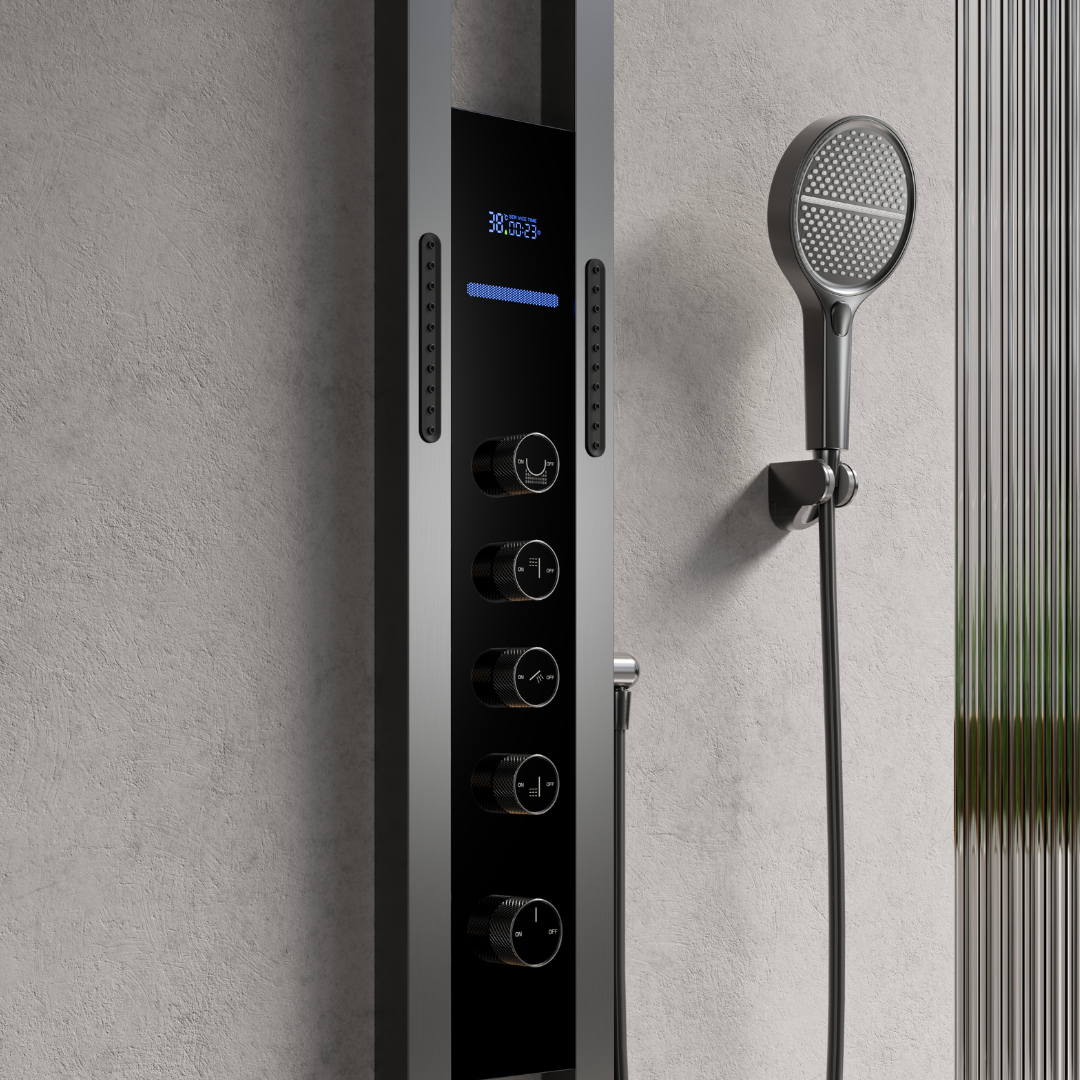 Thermostatic Shower Panel Marcelo – Digital Display - Gunmetal Grey