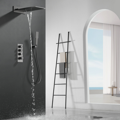 Thermostatic Built-in Rain Shower Set Isabella - Waterfall - Gunmetal grey